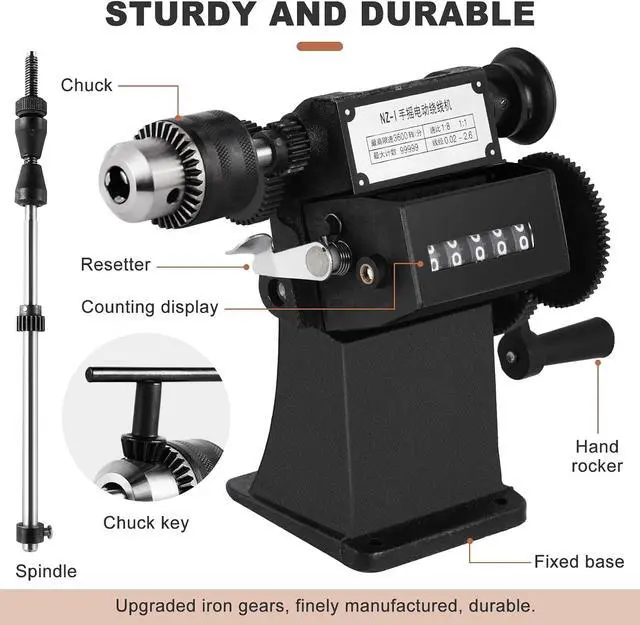 Alt view image 5 of 6 - Manual Coil Winding Machine 1/16"- 1/2" Hand Coil Winder with Counter for Spirals, Motor Coil, Guitar Pickup Coils