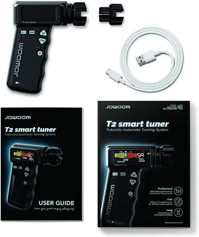 Alt view image 7 of 7 - T2 Smart Guitar Tuner & Automatic Peg String Winder 2-in-1 Multi-functional String Instrument Tool for Guitars/Ukulele/Banjo/Mandolin