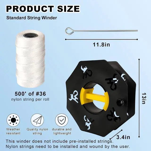 Alt view image 2 of 7 - Sports Standard String Winder, Basketball Court Marking Kit 500' #36 Heavy Nylon String, Baseball field String Storage Reel Winder with Rotating Handle for indoor outdoor Soccer Track Baseball Field