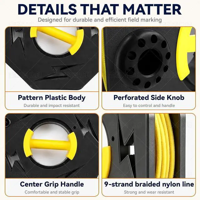 Alt view image 5 of 7 - Sports Standard String Winder Kit Include 500 ft 9-Strands Strong Nylon String Line and 30cm Ground Nail, Large Capacity Baseball Field Line Cord Storage Reel with Multiple Tie-Off Slots