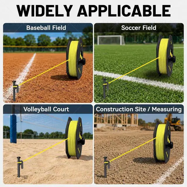 Alt view image 6 of 7 - Sports Standard String Winder Kit Include 500 ft 9-Strands Strong Nylon String Line and 30cm Ground Nail, Large Capacity Baseball Field Line Cord Storage Reel with Multiple Tie-Off Slots