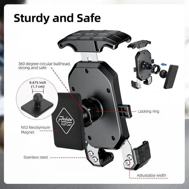 Alt view image 6 of 7 - Golf Cart Magnetic Phone Holder Mount Compatible with EZGO/Club Car/Yamaha Square Tube Frame Golf Cart, Compatible with iPhone/Galaxy/Google Pixel,360°Rotatable, One-Handed Pick & Place