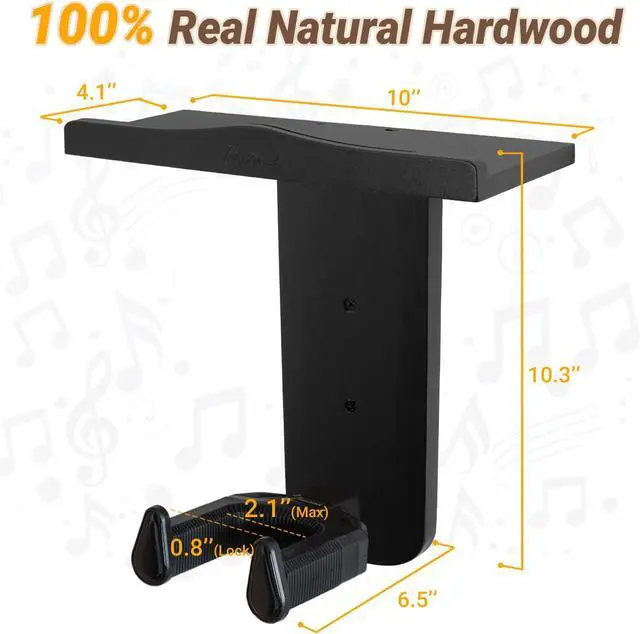 Alt view image 5 of 7 - Guitar Wall Mount, Auto Lock Guitar Hanger, Black Wood Guitar Wall Hangers Shelf with Pick Holder, Guitar Holder Wall Mount for Acoustic, Electric Guitar, Ukulele, Bass, Mandolin