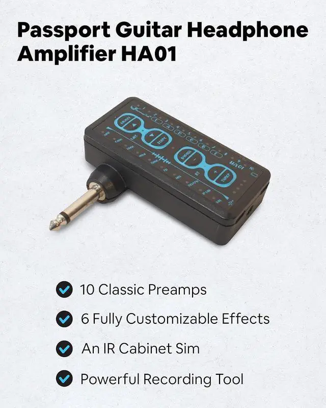 Alt view image 2 of 7 - Passport Guitar Headphone Amplifier HA01 Premium Guitar Amplifier with USB Port Wireless Bluetooth Travel Guitar Amplifier