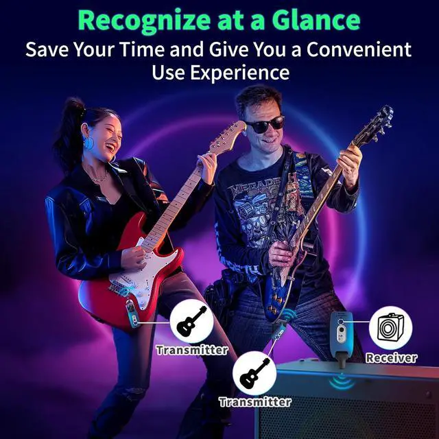 Alt view image 2 of 7 - A9 Wireless Guitar System 2.4GHz Wireless Guitar Transmitter and Receiver, Rechargeable,4 Channels, 100FT/30m Range,270° Rotatable Plug,for Electric Guitar Bass (Blue(2TX+1RX))