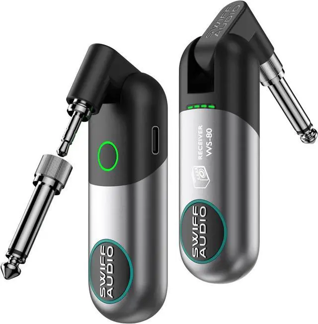Main image of Wireless Guitar System, Wireless Guitar Transmitter Receiver with 10 Channels, Dual Interface Design Guitar Wireless System for 6.35mm/3.5mm Audio Devices