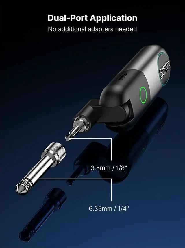 Alt view image 3 of 7 - Wireless Guitar System, Wireless Guitar Transmitter Receiver with 10 Channels, Dual Interface Design Guitar Wireless System for 6.35mm/3.5mm Audio Devices