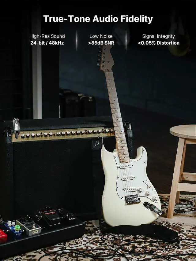 Alt view image 5 of 7 - Wireless Guitar System, Wireless Guitar Transmitter Receiver with 10 Channels, Dual Interface Design Guitar Wireless System for 6.35mm/3.5mm Audio Devices