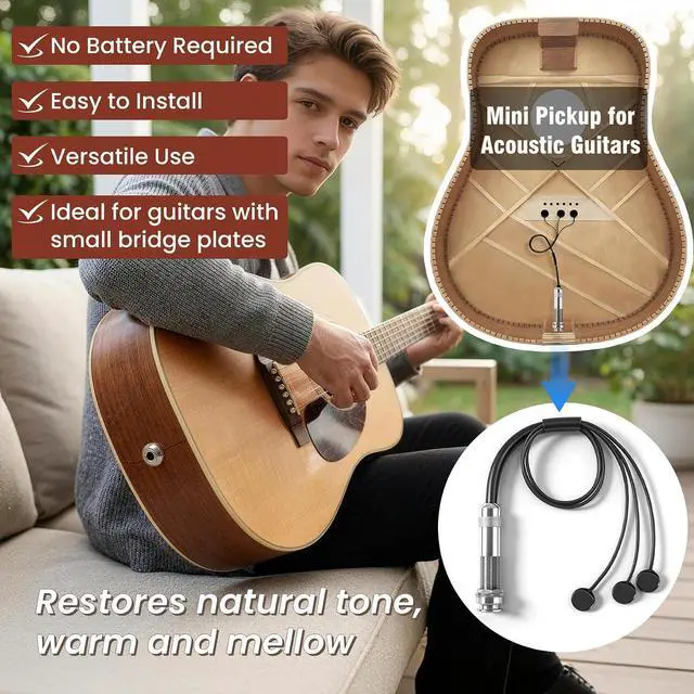 Alt view image 2 of 7 - Piezo Pickup for Acoustic Guitars, Mini Acoustic Guitar Pickup, Banjo Pickup, Ukulele Pickup, Fender Pickups, Passive Piezo Acoustic Pickup for traveler guitar, Steel String Acoustic Guitar