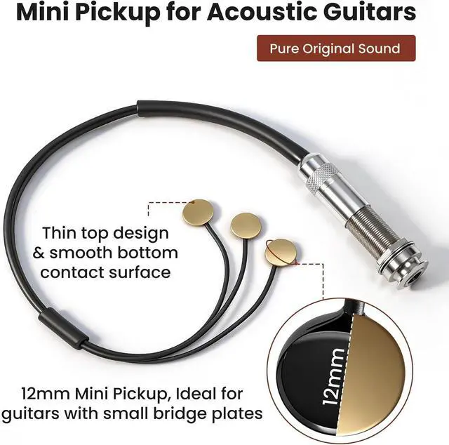 Alt view image 3 of 7 - Piezo Pickup for Acoustic Guitars, Mini Acoustic Guitar Pickup, Banjo Pickup, Ukulele Pickup, Fender Pickups, Passive Piezo Acoustic Pickup for traveler guitar, Steel String Acoustic Guitar