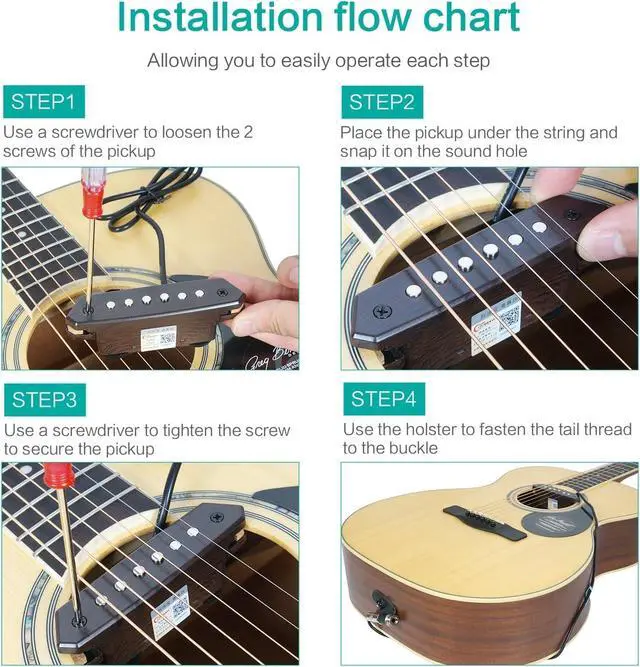 Alt view image 6 of 7 - Acoustic Guitar Pickup Passive Megnetic Soundhole Pickup with Humbucker Volume Timbre Control