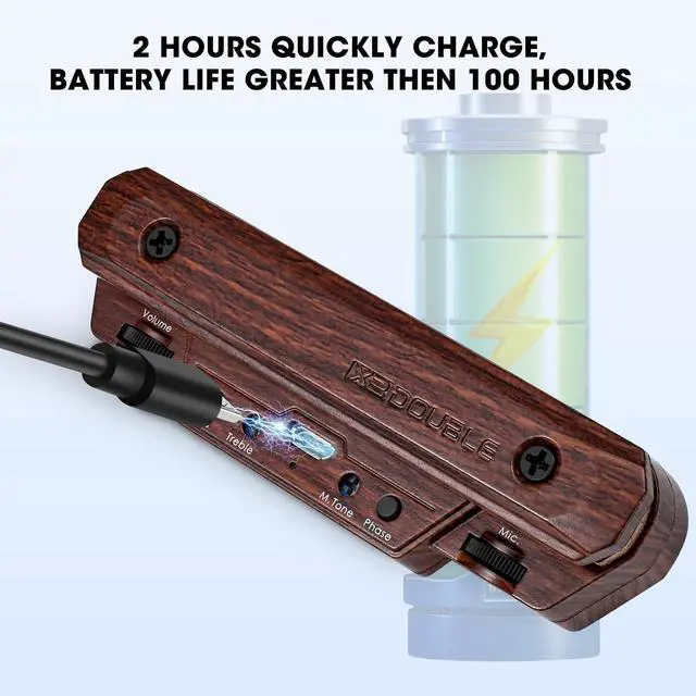 Alt view image 4 of 7 - Acoustic Guitar Pickup Rechargable Active Soundhole Guitar Pickup Adjustable Pickup for Guitar Magnetic Coil Build-in Volume Control Guitar Microphone Acoustic Pickup(Wood Grain)