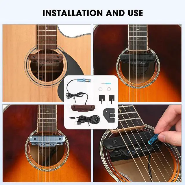 Alt view image 6 of 7 - Acoustic Guitar Pickup Rechargable Active Soundhole Guitar Pickup Adjustable Pickup for Guitar Magnetic Coil Build-in Volume Control Guitar Microphone Acoustic Pickup(Wood Grain)