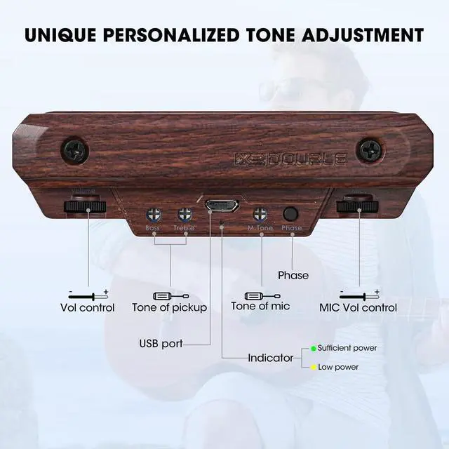 Alt view image 5 of 7 - Acoustic Guitar Pickup Rechargable Active Soundhole Guitar Pickup Adjustable Pickup for Guitar Magnetic Coil Build-in Volume Control Guitar Microphone Acoustic Pickup(Wood Grain)