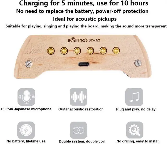 Alt view image 5 of 7 - Acoustic Guitar Pickup, Dual-System and Dual-Coil Active Pickup for Acoustic Guitar, Magnetic Rechargeable Sound-hole Guitar Pickup with Humbucker Microphone Volume Tune