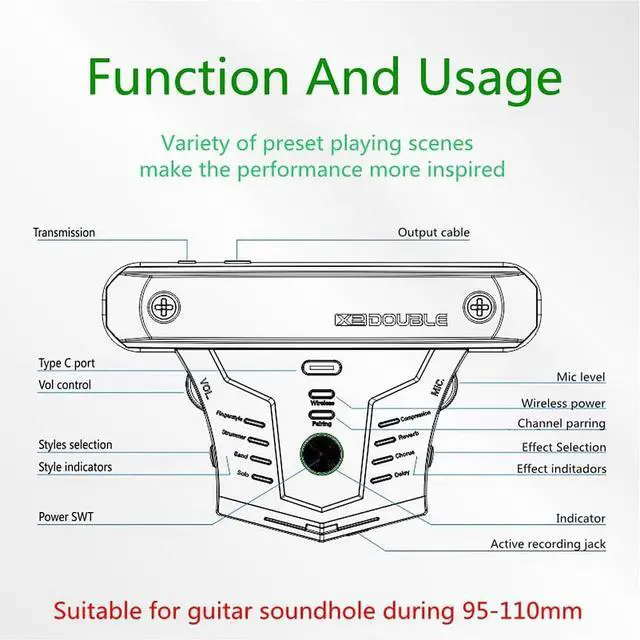 Alt view image 4 of 6 - Wireless Acoustic Guitar Pickup Resonance Preamp Pickup Creative Vibration System Enhance Guitar Timbre Built-in Rechargeable Battery Multiple Effects and Style Pattern