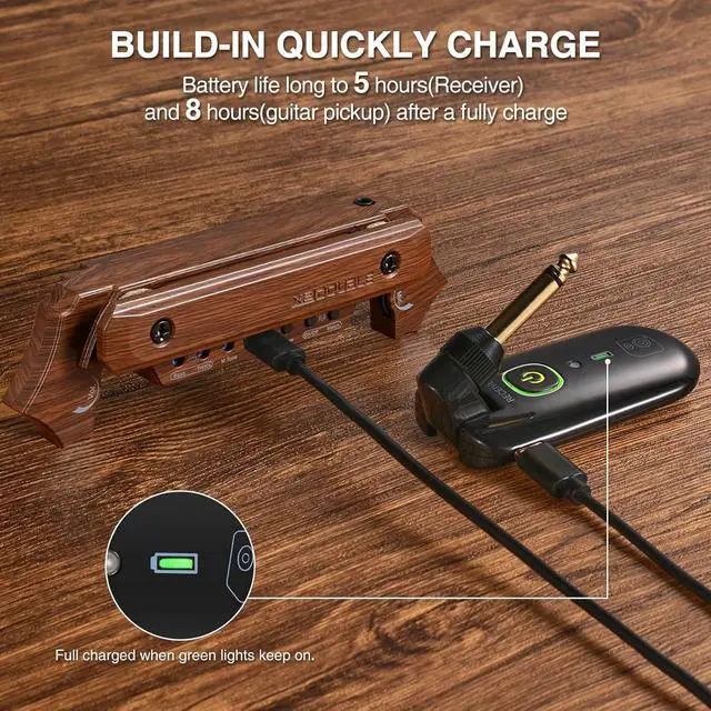 Alt view image 4 of 6 - Wireless Acoustic Guitar Pickup Rechargable Magnetic And Microphone Soundhole Pickup For Acoustic Guitar Build-In Volume Control(Wood Grain)
