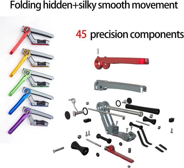 Alt view image 3 of 6 - 2025 Upgrade Rolling Guitar Capo, Aluminum Alloy - CNC Metal Carving Capo for Acoustic and Electric Guitars, Unique Folding and Hiding Design, Silky Smooth Movement, Precise Tuning. (SILVER)