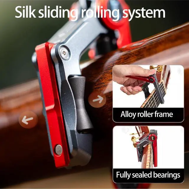 Alt view image 4 of 6 - 2025 Upgrade Rolling Guitar Capo, Aluminum Alloy - CNC Metal Carving Capo for Acoustic and Electric Guitars, Unique Folding and Hiding Design, Silky Smooth Movement, Precise Tuning. (SILVER)
