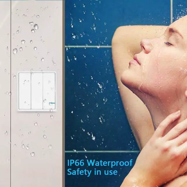 Alt view image 5 of 7 - Wireless Light Switch, 3 Gang Wall Switch with Mini Receiver, Outdoor 1900ft Indoor 160ft Remote Control House Office Hotel Factory Ceiling Lamp LED, No Wiring, IP66 Waterproof