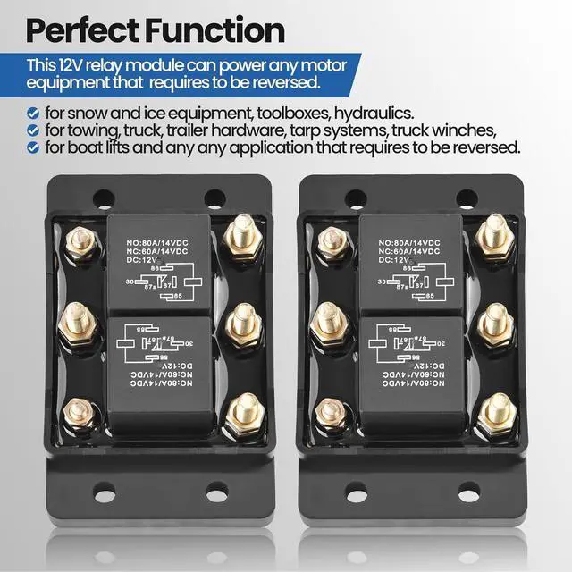 Alt view image 5 of 7 - 2Pcs 5541100 24452 Forward and Reverse Relay Module Fit for Tarp or Winch Motor, Snow Plow & Lift Replace 5541100 ATP0110 12VDC 50A Polarity Module for Marine Jack Plate