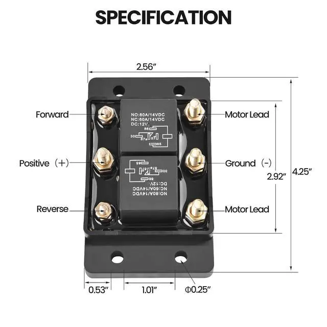 Alt view image 6 of 7 - 2Pcs 5541100 24452 Forward and Reverse Relay Module Fit for Tarp or Winch Motor, Snow Plow & Lift Replace 5541100 ATP0110 12VDC 50A Polarity Module for Marine Jack Plate