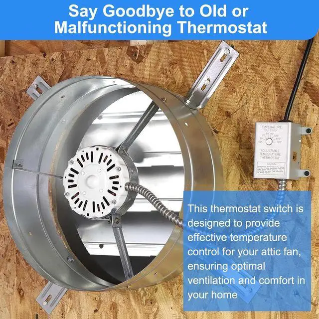 Alt view image 2 of 7 - 2 Pack Attic Fan Thermostat Control for Power Attic Ventilators and Exhaust Fans, 120V Adjustable Thermostat Switch Replace 58033 Single Speed Precise Temperature Controller