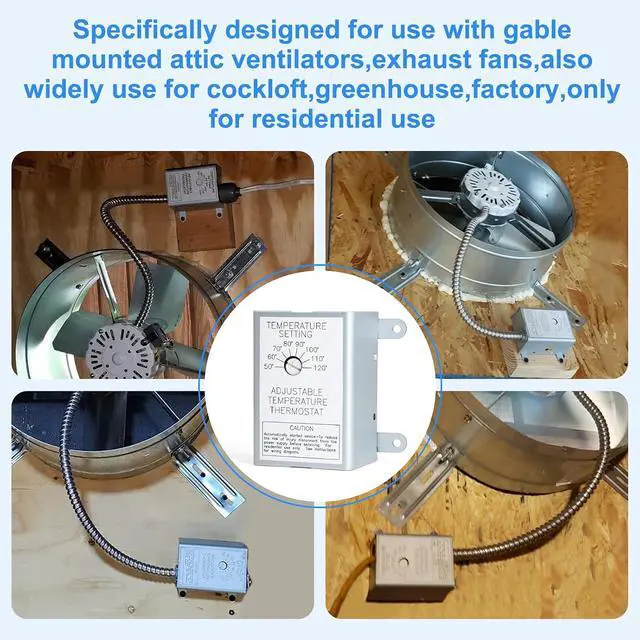 Alt view image 7 of 7 - 2 Pack Attic Fan Thermostat Control for Power Attic Ventilators and Exhaust Fans, 120V Adjustable Thermostat Switch Replace 58033 Single Speed Precise Temperature Controller