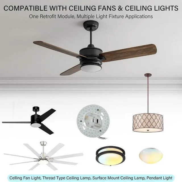 Alt view image 2 of 7 - 5.12" Dimmable LED Light Engine Retrofit Kit: 120V, 3CCT, CRI90, 1620LM, 18W Magnetic or Screw Mount Ceiling Fan Light Replacement Module for Flush Mount & Pendant Lights, ETL, 4 Packs