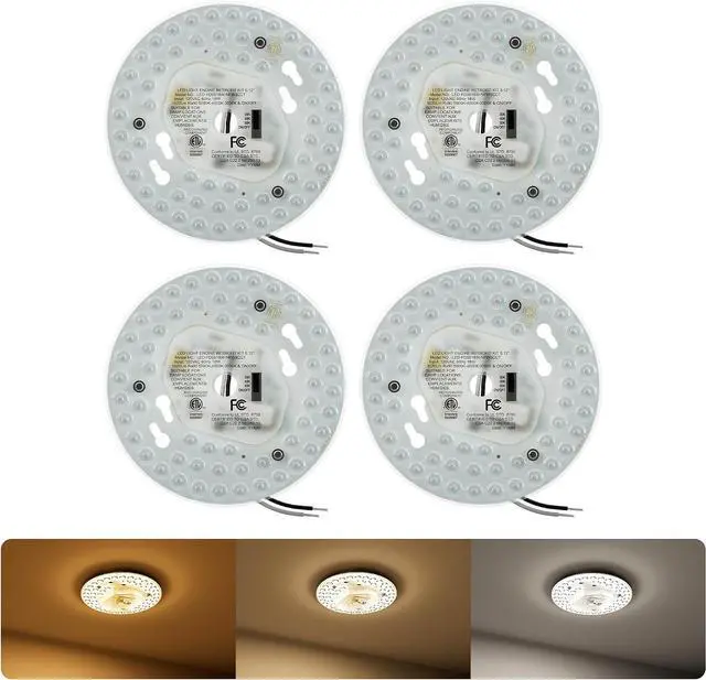 Main image of 5.12" Dimmable LED Light Engine Retrofit Kit: 120V, 3CCT, CRI90, 1620LM, 18W Magnetic or Screw Mount Ceiling Fan Light Replacement Module for Flush Mount & Pendant Lights, ETL, 4 Packs