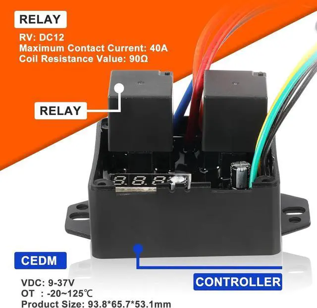 Alt view image 3 of 7 - Electric Fan Controller Kit 12V and 24V Digital Thermatic Fan Switch Kit, Disconnectable Probe Digital Radiator, Adjustable Temperature 104ºF to 230ºF Replace #0444