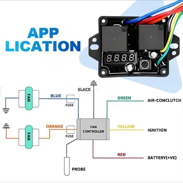 Alt view image 4 of 7 - Electric Fan Controller Kit 12V and 24V Digital Thermatic Fan Switch Kit, Disconnectable Probe Digital Radiator, Adjustable Temperature 104ºF to 230ºF Replace #0444