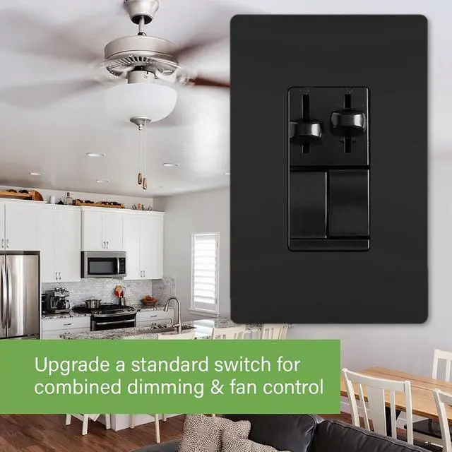 Alt view image 2 of 6 - Pass & Seymour 450W LS Series Preset Dimmer Light Switch for Dimmable LED & CFL Bulbs Plus 1.6A Ceiling Fan Control, Single Pole/3-Way, LSCLDC163PBK, Black, 1 Count