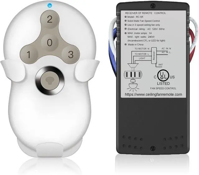 Main image of Universal Ceiling Fan Remote Control Kit, 3-Speed Control Fans with Dimmer | Compatible with Hunter Harbor Breeze Hampton Bay, Remote Works with Hunter 99122 99123 99600