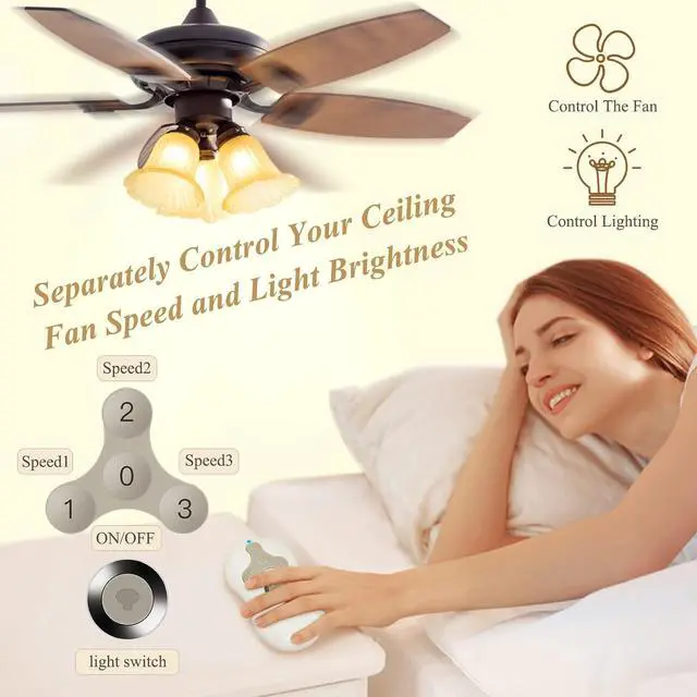 Alt view image 2 of 7 - Universal Ceiling Fan Remote Control Kit, 3-Speed Control Fans with Dimmer | Compatible with Hunter Harbor Breeze Hampton Bay, Remote Works with Hunter 99122 99123 99600