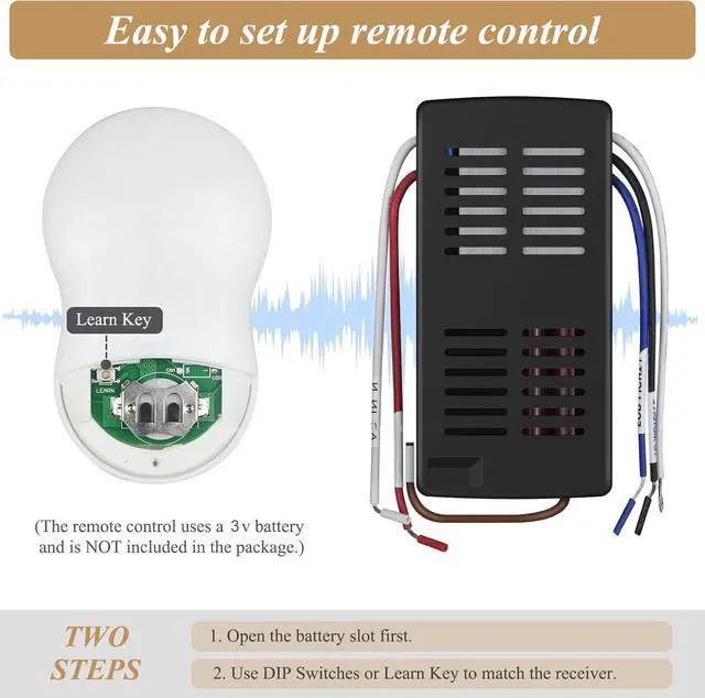 Alt view image 3 of 7 - Universal Ceiling Fan Remote Control Kit, 3-Speed Control Fans with Dimmer | Compatible with Hunter Harbor Breeze Hampton Bay, Remote Works with Hunter 99122 99123 99600