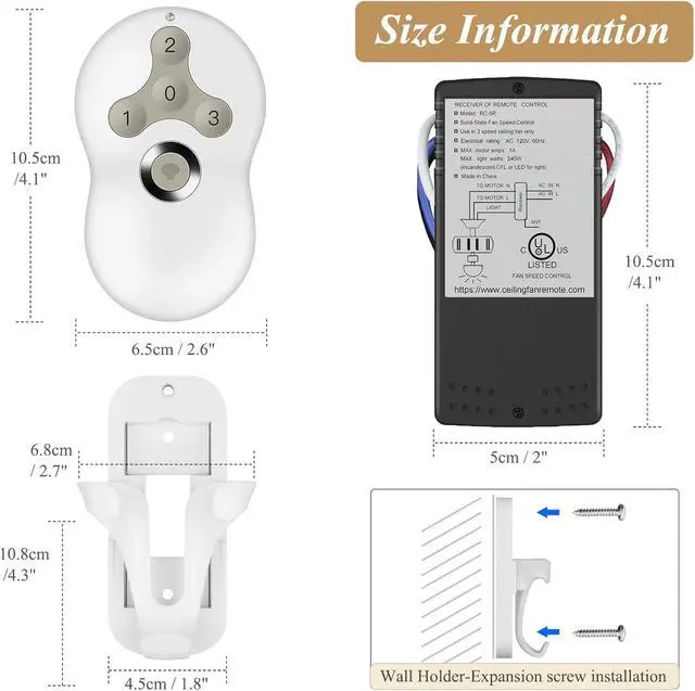 Alt view image 4 of 7 - Universal Ceiling Fan Remote Control Kit, 3-Speed Control Fans with Dimmer | Compatible with Hunter Harbor Breeze Hampton Bay, Remote Works with Hunter 99122 99123 99600