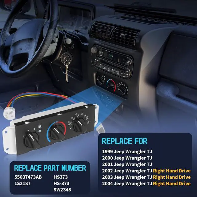 Alt view image 2 of 7 - A/C Heater Control Panel with Blower Motor Switch Compatible with 1999-2004 Jeep Wrangler TJ, Climate Control Module Replace 55037473AB, BL101, HS-373