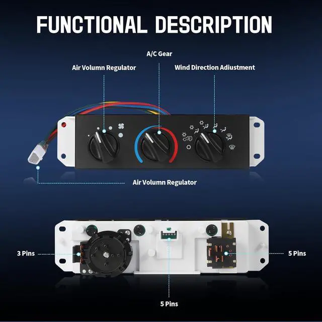 Alt view image 6 of 7 - A/C Heater Control Panel with Blower Motor Switch Compatible with 1999-2004 Jeep Wrangler TJ, Climate Control Module Replace 55037473AB, BL101, HS-373