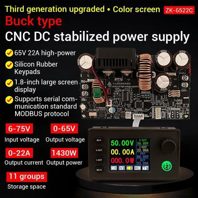 Alt view image 5 of 5 - 22A 1400W DC 6-75V Stabilized Voltage Power Supply Step-Down Module CNC Adjustable Voltage Regulators
