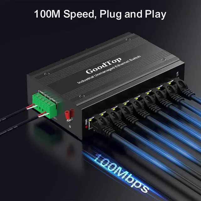 Alt view image 4 of 7 - 8 Port 100M Unmanaged Industrial Switch with DIN Rail 15W Power Supply,DIN-Rail Ethernet Switch,IP40,4KV Lightning Protection,Operating Temperature Range -40° 80°C