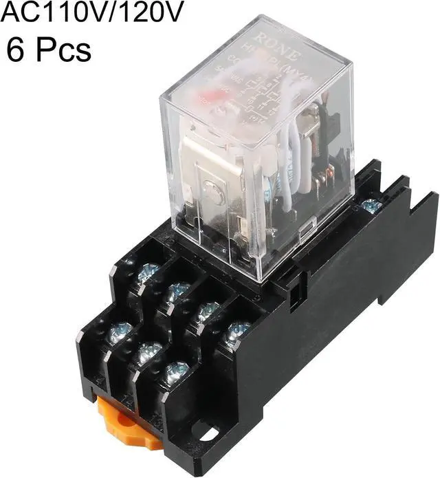 Alt view image 2 of 5 - 6 Pcs AC 110V/120V Coil 4PDT 35mm DIN Rail Power Relay + Socket