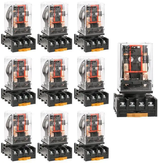 Main image of 10 Pack MK2P-I General Purpose Electromagnetic Power Relay, AC 110V Coil, 8-Pin DPDT Relay with Base Socket PF083A for Industrial Control, HVAC, Motor Automation
