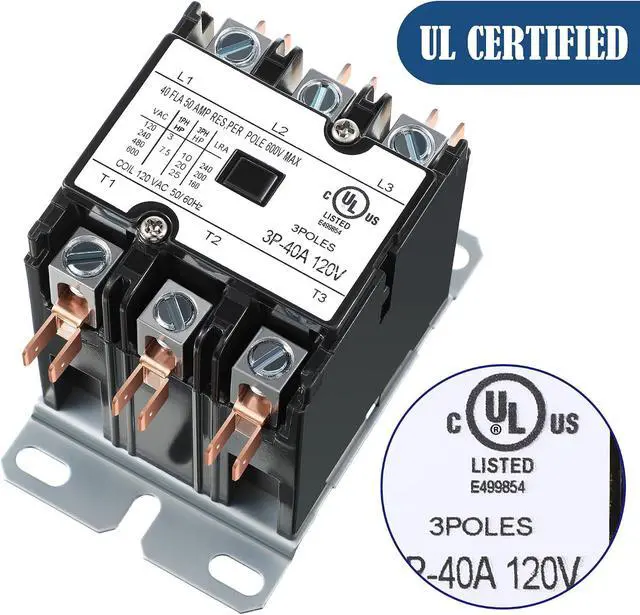 Alt view image 2 of 7 - 2 Pack Carrier HVAC Motor Contactor, 3 Pole 40 Amp 120V Coil Air Conditioner Contactor, AC Definite Purpose Contactor Replacement Relays, Air Conditioner Condenser Compressor