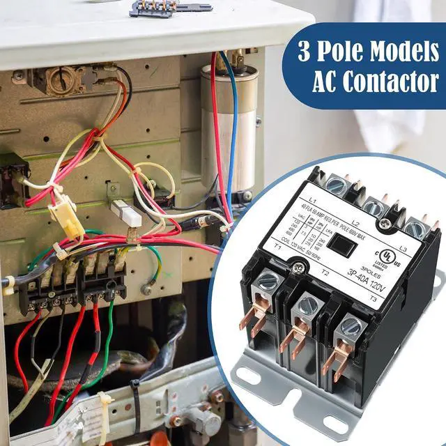 Alt view image 3 of 7 - 2 Pack Carrier HVAC Motor Contactor, 3 Pole 40 Amp 120V Coil Air Conditioner Contactor, AC Definite Purpose Contactor Replacement Relays, Air Conditioner Condenser Compressor