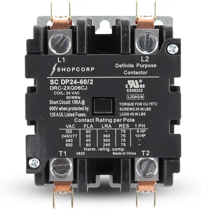 Main image of AC Contactor 60 Amp 75 RES 2 Pole Contactor 24v Coil Definite Purpose (DP) UL Listed for HVAC Contactor, Refrigeration & Heat Pump