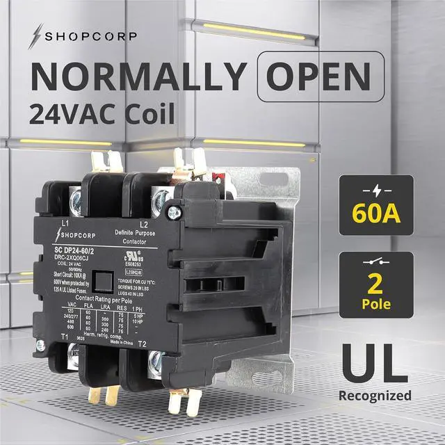 Alt view image 2 of 7 - AC Contactor 60 Amp 75 RES 2 Pole Contactor 24v Coil Definite Purpose (DP) UL Listed for HVAC Contactor, Refrigeration & Heat Pump