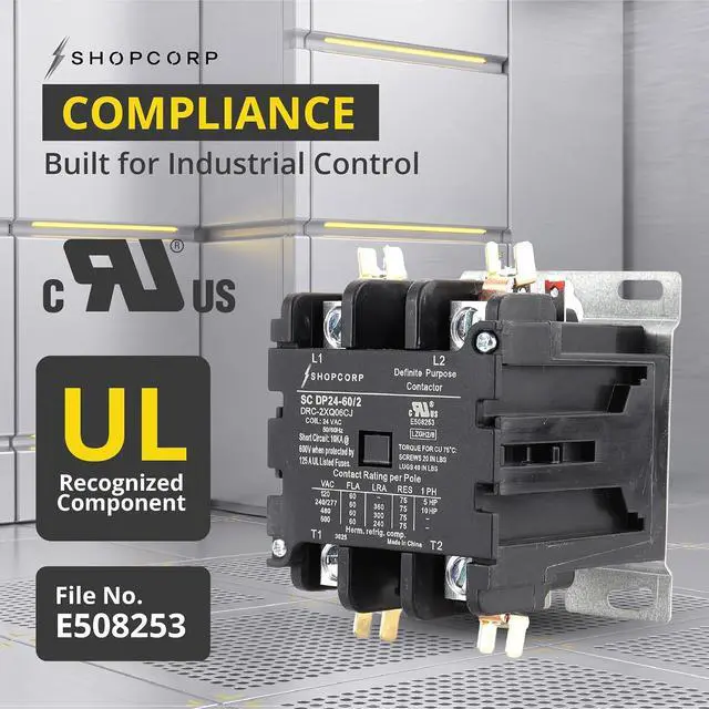 Alt view image 3 of 7 - AC Contactor 60 Amp 75 RES 2 Pole Contactor 24v Coil Definite Purpose (DP) UL Listed for HVAC Contactor, Refrigeration & Heat Pump