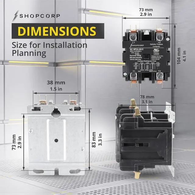 Alt view image 4 of 7 - AC Contactor 60 Amp 75 RES 2 Pole Contactor 24v Coil Definite Purpose (DP) UL Listed for HVAC Contactor, Refrigeration & Heat Pump