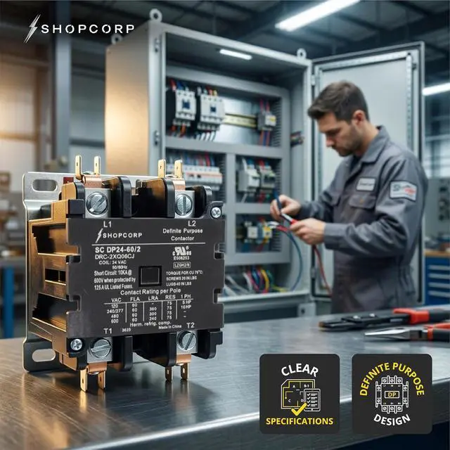 Alt view image 7 of 7 - AC Contactor 60 Amp 75 RES 2 Pole Contactor 24v Coil Definite Purpose (DP) UL Listed for HVAC Contactor, Refrigeration & Heat Pump